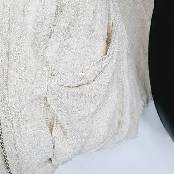Staccato Moto Utility Jacket M Viscose Linen Zip Snap Roll Tab Sleeve Oatmeal - Picture 11 of 13